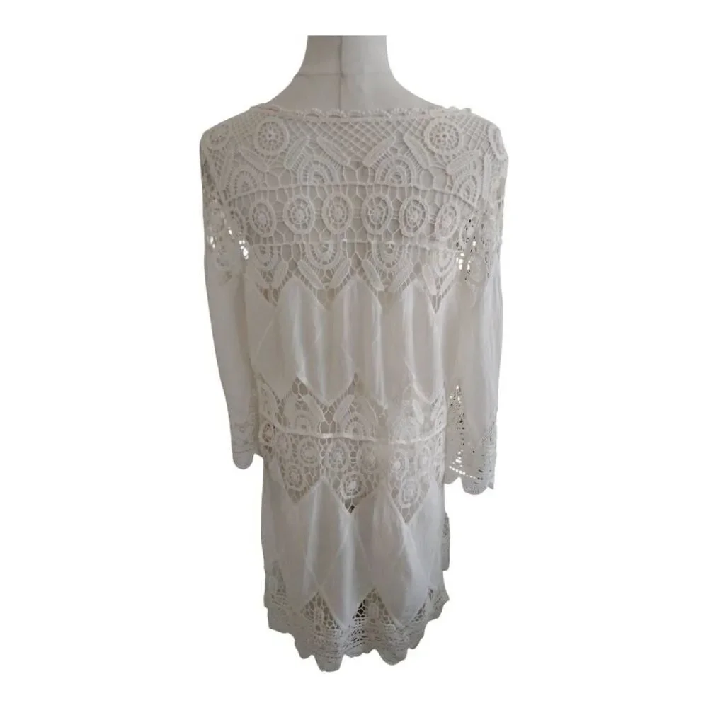 White Lace & Crochet Boho Blouse Size Small